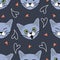 Russian BlueÂ Cat emoticons showing different emotions. Gray Cat head seamless pattern background. Great for wallpaper, kids